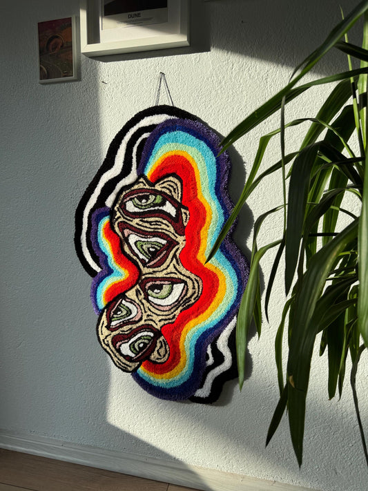 Psychedelic Rainbow Fluid Eyes 3D Fluffy Handmade Tufted Rugs, Multiple Textured Rug, Eye Tufted Rug, Tufted Wall Art, Tufted Wall Hangings
