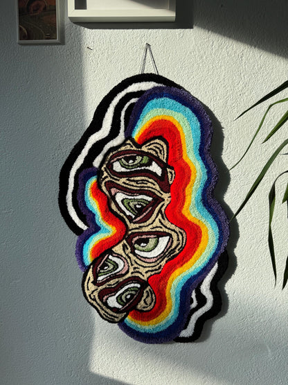 Psychedelic Rainbow Fluid Eyes 3D Fluffy Handmade Tufted Rugs, Multiple Textured Rug, Eye Tufted Rug, Tufted Wall Art, Tufted Wall Hangings