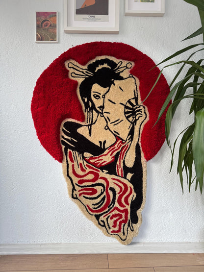Geisha 3D Fluffy Tufted Rug, Handmade Tufted Rugs, Tufted Wall Art, Tufted Wall Hangings, Unique Japanese Design for Home & Office Decor
