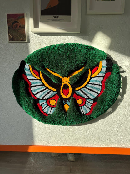 Oldschool Butterfly 3D Fluffy Handmade Tufted Rug, Fluffy Home Decor, Home Decor, Tufted Wall Hangings, Butterfly Decor, Green Rugs