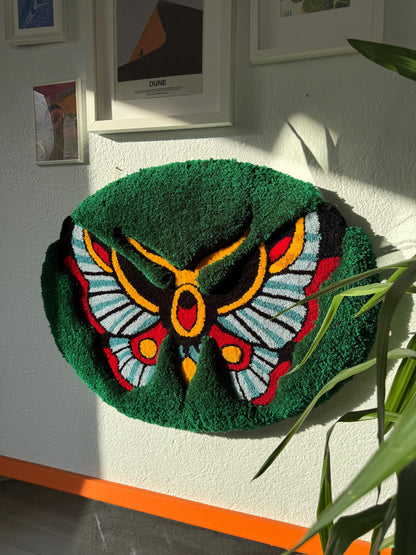 Oldschool Butterfly 3D Fluffy Handmade Tufted Rug, Fluffy Home Decor, Home Decor, Tufted Wall Hangings, Butterfly Decor, Green Rugs