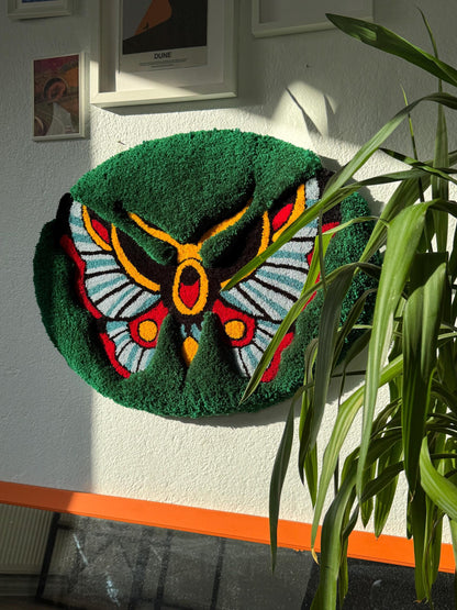 Oldschool Butterfly 3D Fluffy Handmade Tufted Rug, Fluffy Home Decor, Home Decor, Tufted Wall Hangings, Butterfly Decor, Green Rugs