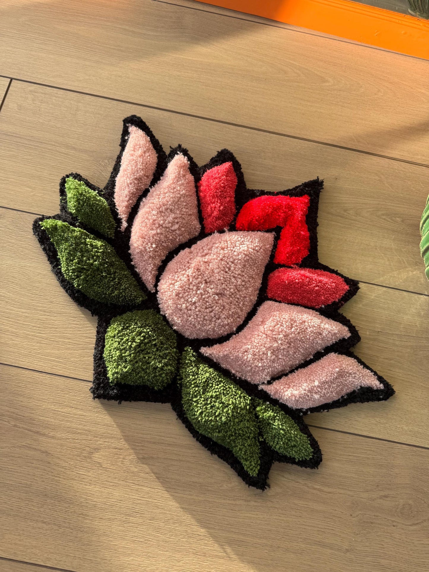 Lotus Flower 3D Fluffy Tufted Rug, Handmade Rug, Tufted Wall Art, Handmade Colorful Rugs, Flower Rug, Unique Japanese Design for Home