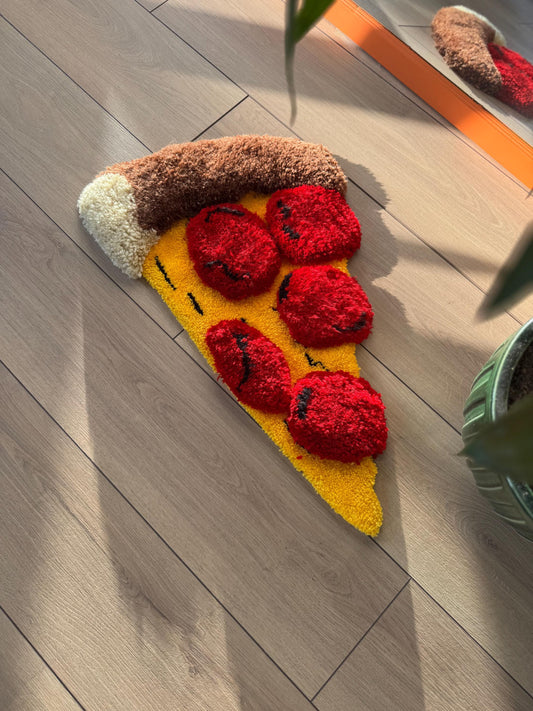 Pizza 3D Fluffy Handmade Tufted Rug, Handmade Rugs, Colorful Rugs, Mini Wall Rug, Kitchen Rug, Wall Hanging Rugs, Tufted Wall Art