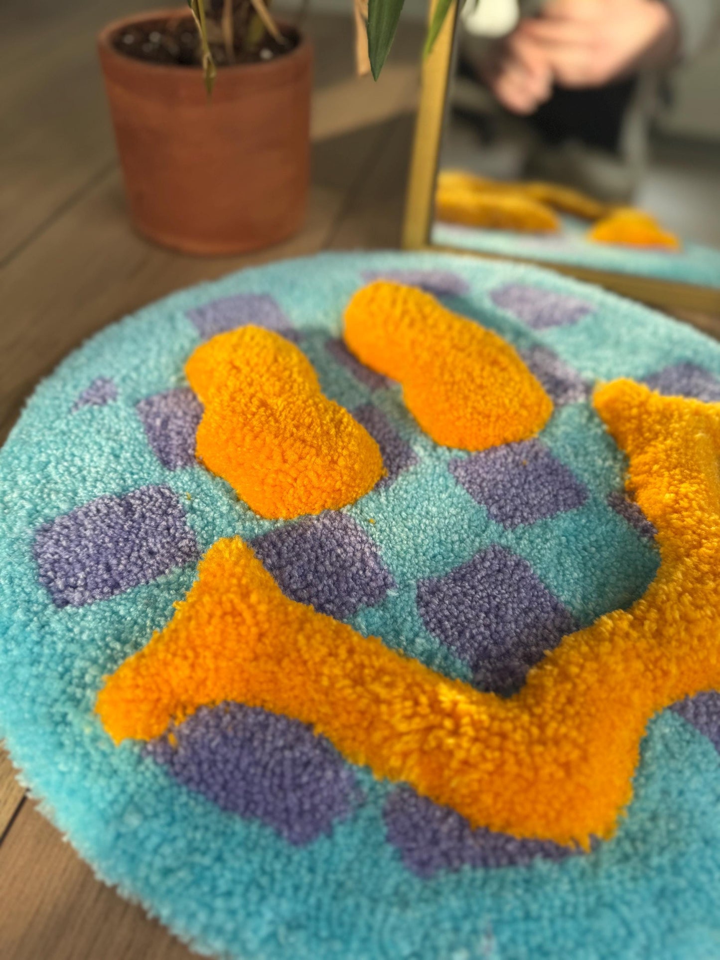 3D Acid Fluffy Checkered Smile Face Tufted Rug, Handmade Tufted Rugs, Tufted Wall Art, Wall Hangings, Tufting Rugs, Custom Rugs