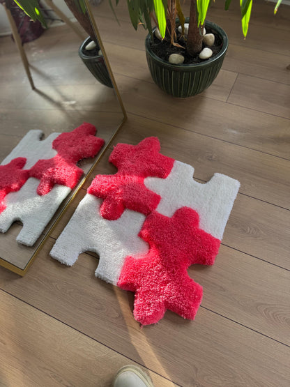Puzzle Pieces 3D Fluffy Handmade Tufted Rug, Pink Rugs, Pink Home Decor, Handmade Wall Art, Wall Rugs, 3D Thick Rug