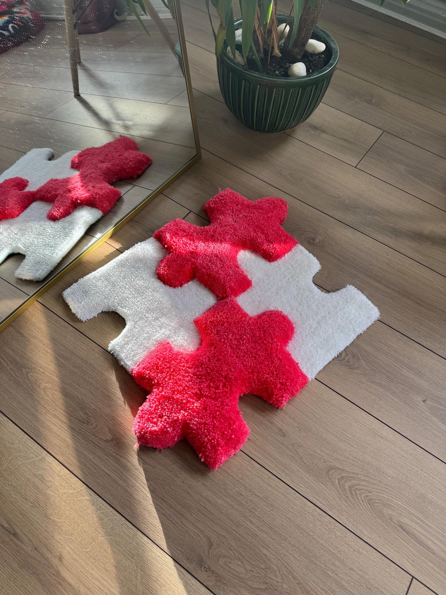 Puzzle Pieces 3D Fluffy Handmade Tufted Rug, Pink Rugs, Pink Home Decor, Handmade Wall Art, Wall Rugs, 3D Thick Rug