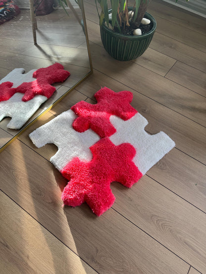 Puzzle Pieces 3D Fluffy Handmade Tufted Rug, Pink Rugs, Pink Home Decor, Handmade Wall Art, Wall Rugs, 3D Thick Rug