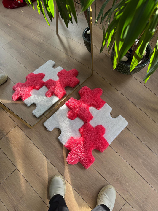 Puzzle Pieces 3D Fluffy Handmade Tufted Rug, Pink Rugs, Pink Home Decor, Handmade Wall Art, Wall Rugs, 3D Thick Rug