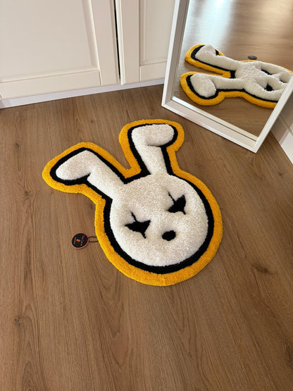 Handmade Tufted Bunny Rug – 3D Fluffy Rabbit Carpet, Cute Wall Art or Floor Mat, Funny Accent Decor (Bad Bunny Inspired)