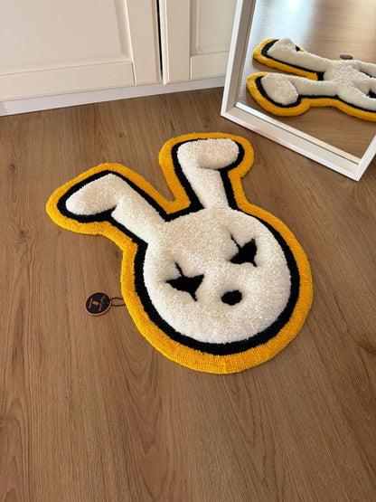 Handmade Tufted Bunny Rug – 3D Fluffy Rabbit Carpet, Cute Wall Art or Floor Mat, Funny Accent Decor (Bad Bunny Inspired)