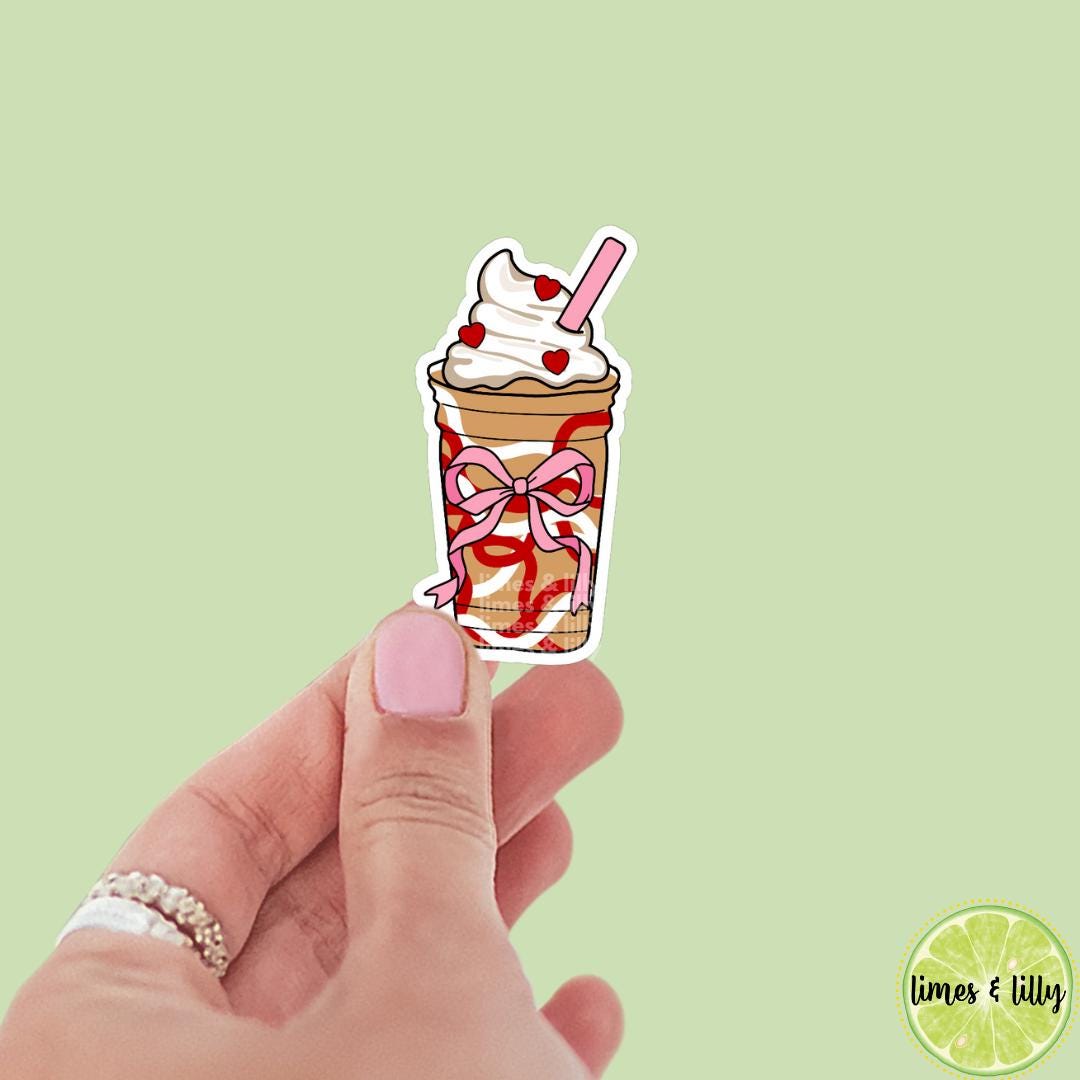 Coquette Iced Coffee Blended Coffee Bows Sticker | Valentine’s Day Sticker | Valentine Sticker | Kindle Stickers | Vinyl Sticker | Laptop |