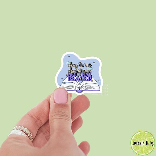Daytime Dreamer Nighttime Reader Open Book Vinyl Sticker | Kindle Stickers | Bookish Stickers | Mood Reader | Girly