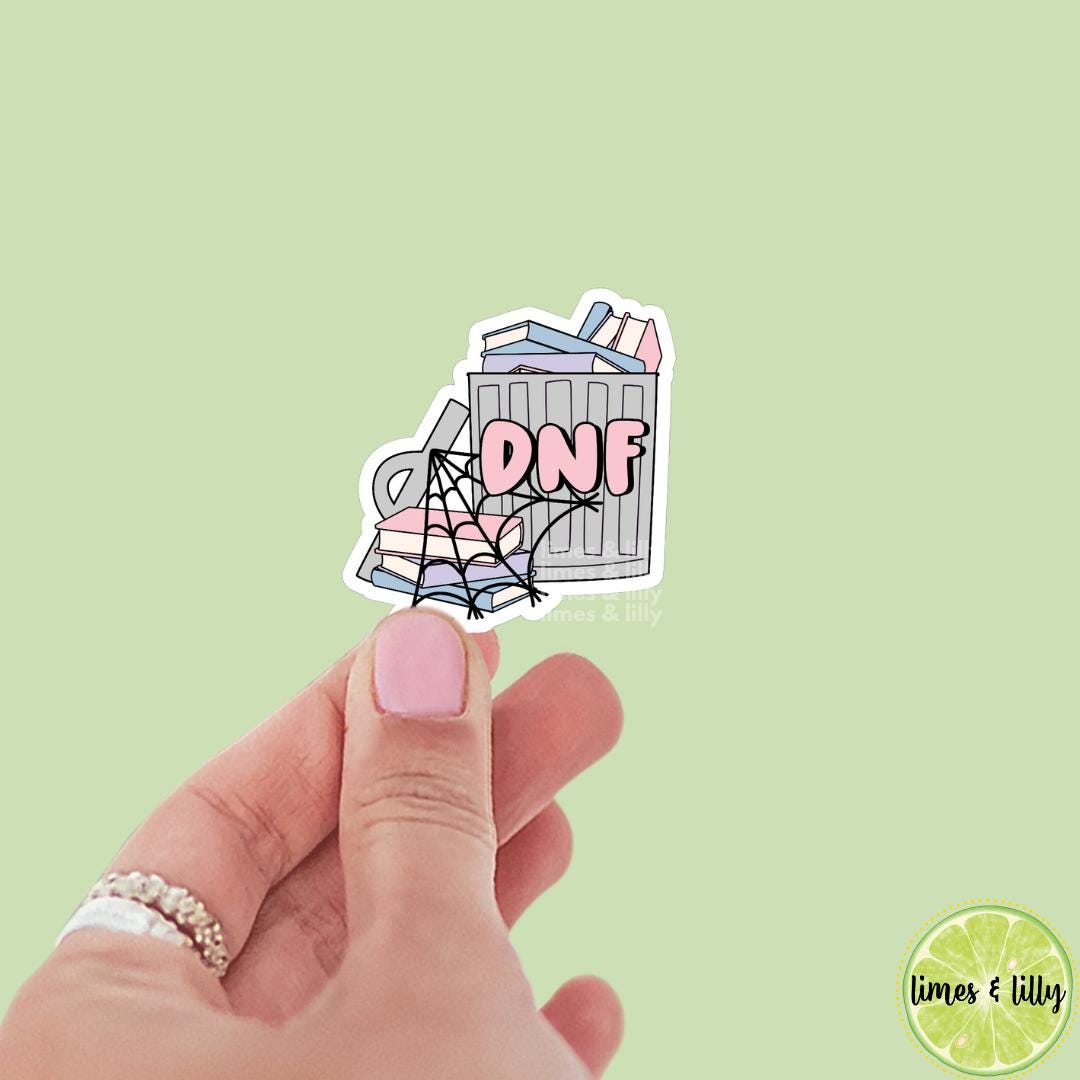 DNF Did Not Finish Book Trash Can Book Stack Cobwebs Vinyl Sticker | Kindle Stickers | Bookish Stickers |
