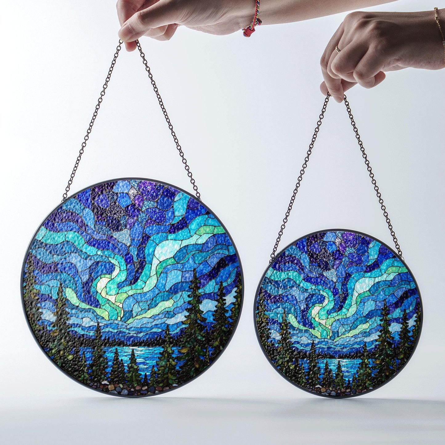 Northern Lights Stained Glass Suncatcher Nature Window Hanging Gift for Nature Lovers