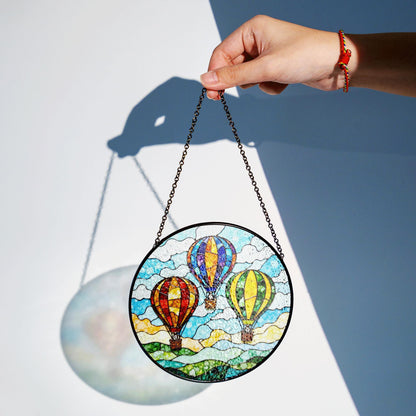 Hot Air Balloon Stained Glass Suncatcher Window Hanging Gift for Travelers Birthday
