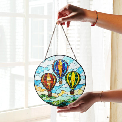 Hot Air Balloon Stained Glass Suncatcher Window Hanging Gift for Travelers Birthday