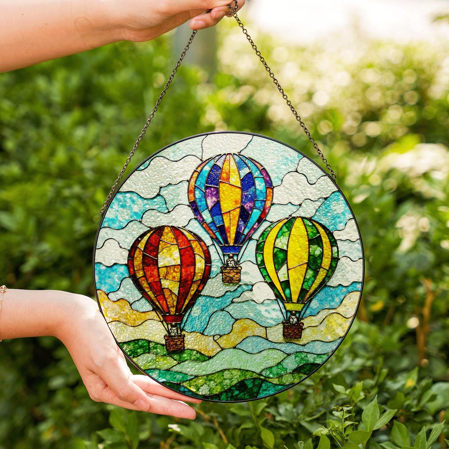Hot Air Balloon Stained Glass Suncatcher Window Hanging Gift for Travelers Birthday