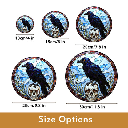 Raven Skull Stained Glass Suncatcher Gothic Window Hanging Gift for Nature Lovers