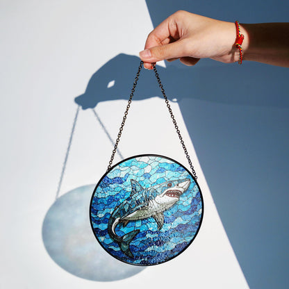 Shark Stained Glass Suncatcher Ocean Window Hanging Gift for Marine Life Lovers