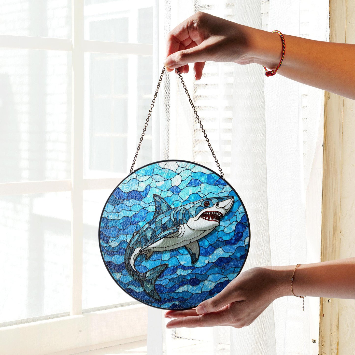 Shark Stained Glass Suncatcher Ocean Window Hanging Gift for Marine Life Lovers