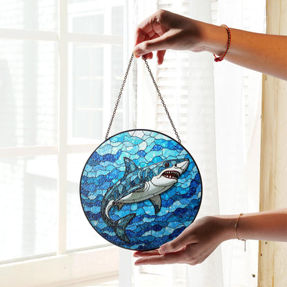 Shark Stained Glass Suncatcher Ocean Window Hanging Gift for Marine Life Lovers