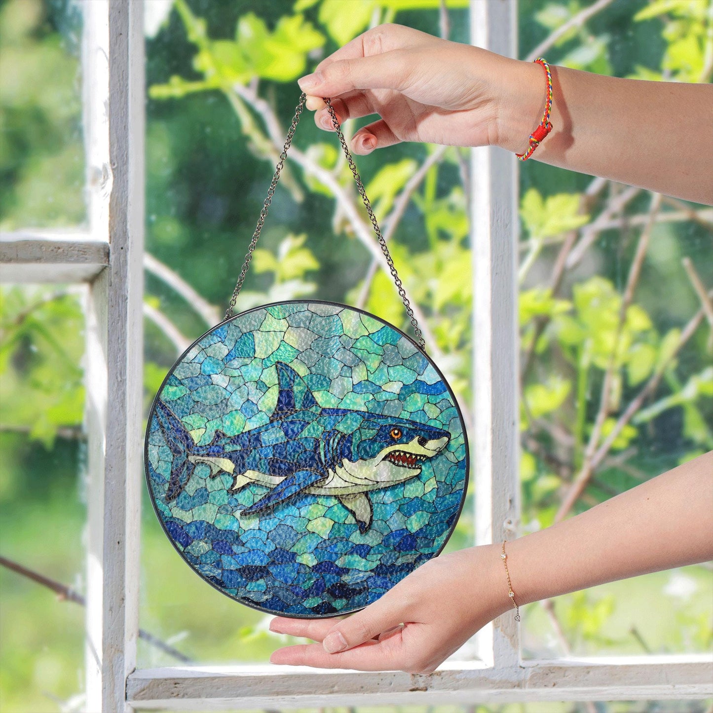 Shark Ocean Suncatcher Stained Glass Window Hanging Gift for Sea Lovers