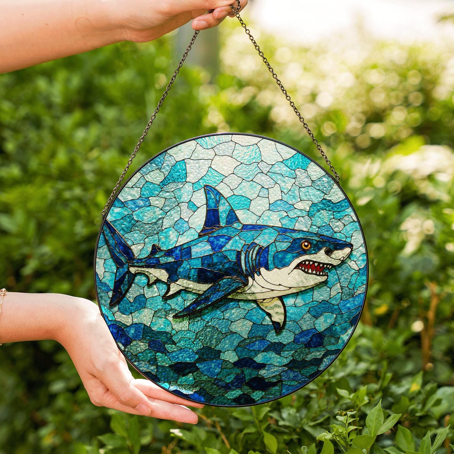Shark Ocean Suncatcher Stained Glass Window Hanging Gift for Sea Lovers
