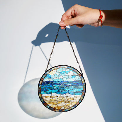 Ocean Beach Stained Glass Suncatcher Window Decor Gift for Nature Lovers