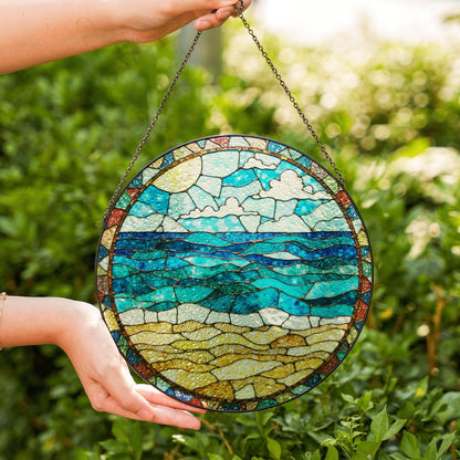 Ocean Beach Stained Glass Suncatcher Window Decor Gift for Nature Lovers
