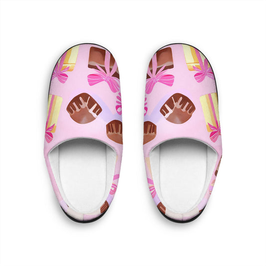 Women's Slipper Gifte SoftPink Women's Indoor Slippers Gold & Brown Gift Boxes Pink Bows Chocolates Comfy House Shoes Slip-On Cozy Slides