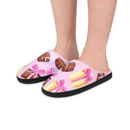 Women's Slipper Gifte SoftPink Women's Indoor Slippers Gold & Brown Gift Boxes Pink Bows Chocolates Comfy House Shoes Slip-On Cozy Slides