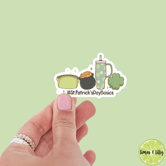 St. Patrick’s Day Basics Vinyl Sticker | Belt Bag | Water Cup | Pot of Gold | Shamrock | Irish Sticker | Kindle Stickers | Laptop |