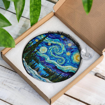 Starry Night Stained Glass Suncatcher Gift for Art Lovers