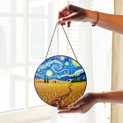 Starry Night Wheat Field Suncatcher Window Hanging Art Gift for Art Lovers