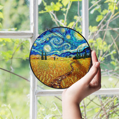 Starry Night Wheat Field Suncatcher Window Hanging Art Gift for Art Lovers