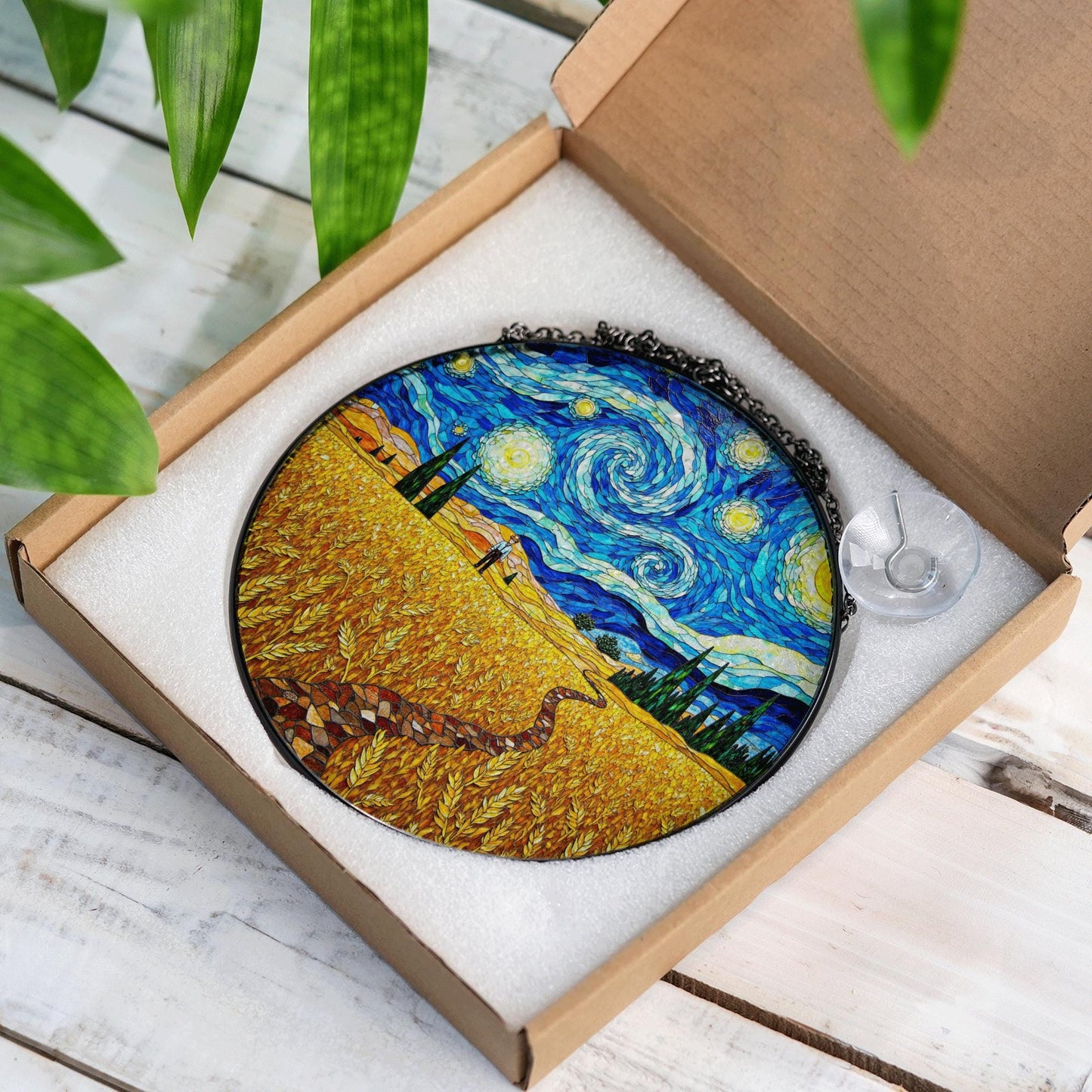 Starry Night Wheat Field Suncatcher Window Hanging Art Gift for Art Lovers
