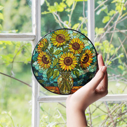 Sunflower Stained Glass Suncatcher Window Hanging Gift for Mom Friend
