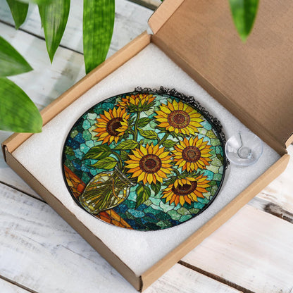 Sunflower Stained Glass Suncatcher Window Hanging Gift for Mom Friend