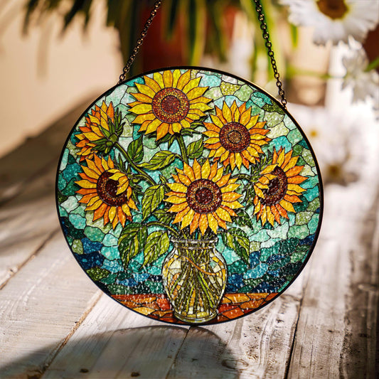 Sunflower Stained Glass Suncatcher Window Hanging Gift for Mom Friend
