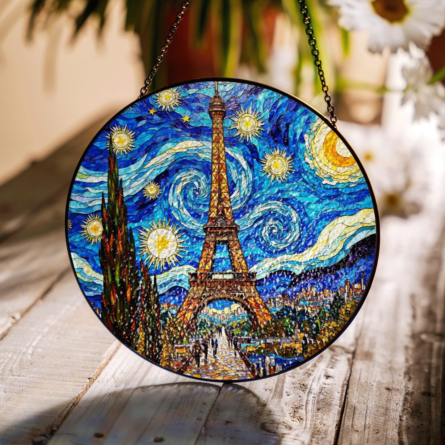Starry Night Eiffel Tower Suncatcher Window Hanging Gift for Art Lovers