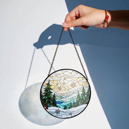 Winter Forest Stained Glass Suncatcher Christmas Gift Home Decor Window Hanging