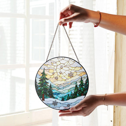Winter Forest Stained Glass Suncatcher Christmas Gift Home Decor Window Hanging
