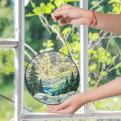 Winter Forest Stained Glass Suncatcher Christmas Gift Home Decor Window Hanging