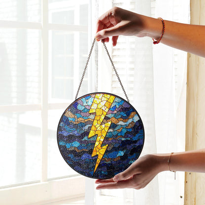 Lightning Bolt Stained Glass Suncatcher Window Hanging Gift for Storm Lovers