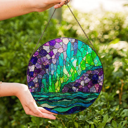 Northern Lights Stained Glass Suncatcher Window Decor Gift for Nature Lovers