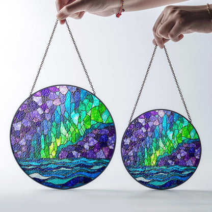 Northern Lights Stained Glass Suncatcher Window Decor Gift for Nature Lovers