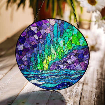 Northern Lights Stained Glass Suncatcher Window Decor Gift for Nature Lovers