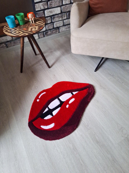 Red Lips Tufted Rug: Handmade Acrylic Pop Art Decor