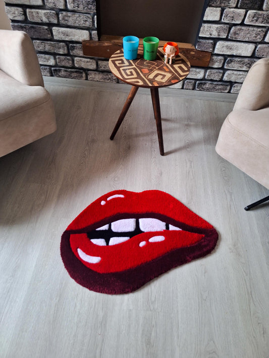 Red Lips Tufted Rug: Handmade Acrylic Pop Art Decor